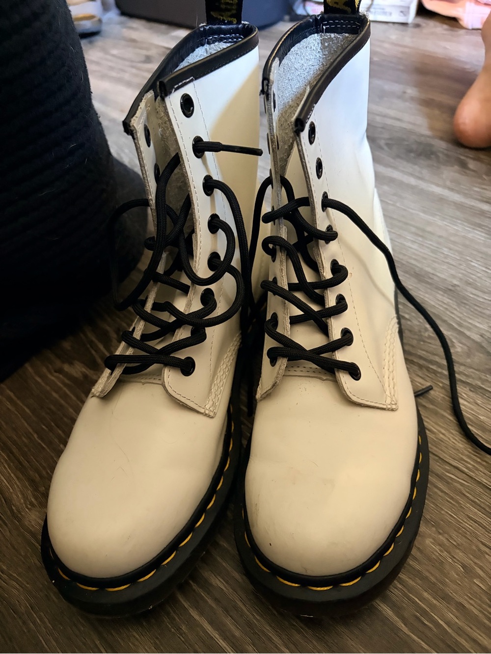 Dr. Martens White Lace-Up Combat Boots with Black Laces